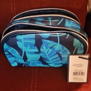 Clementine & Jaide Blue Tropical Leaf Cosmetic Bag Set